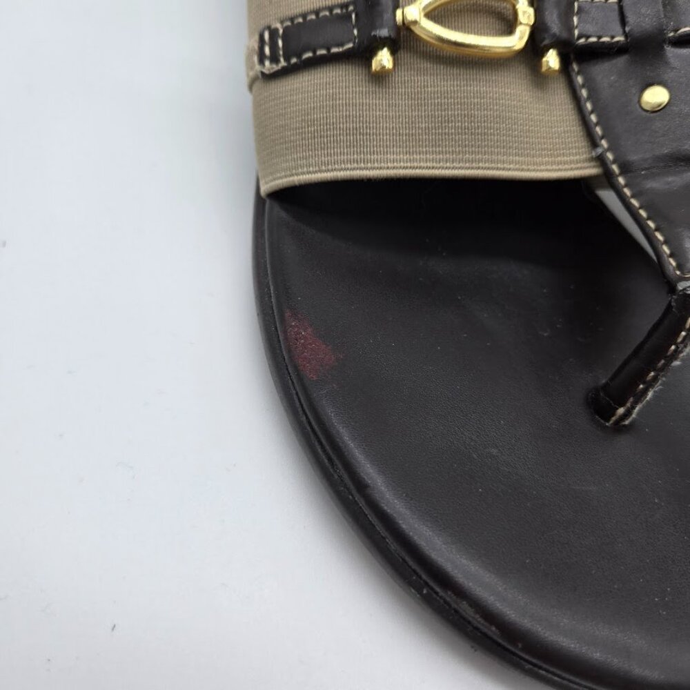 Mootsies Tootsies Womens Brown TStrap Flip Flops Sandals Sz 8 Equestrian Elastic - Picture 3 of 11